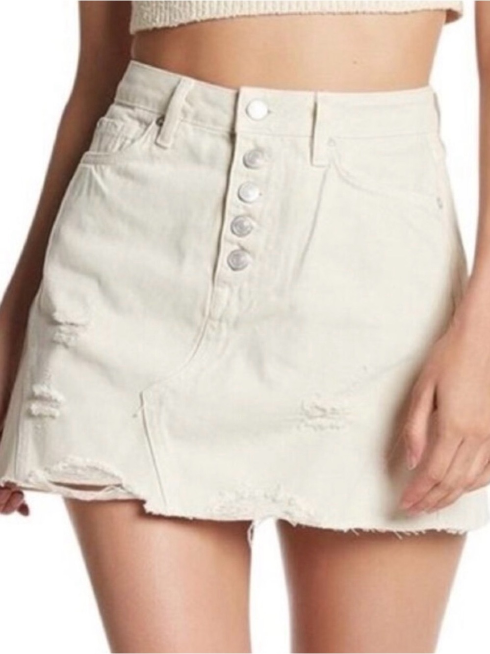 Free People Denim Deconstructed Mini Skirt